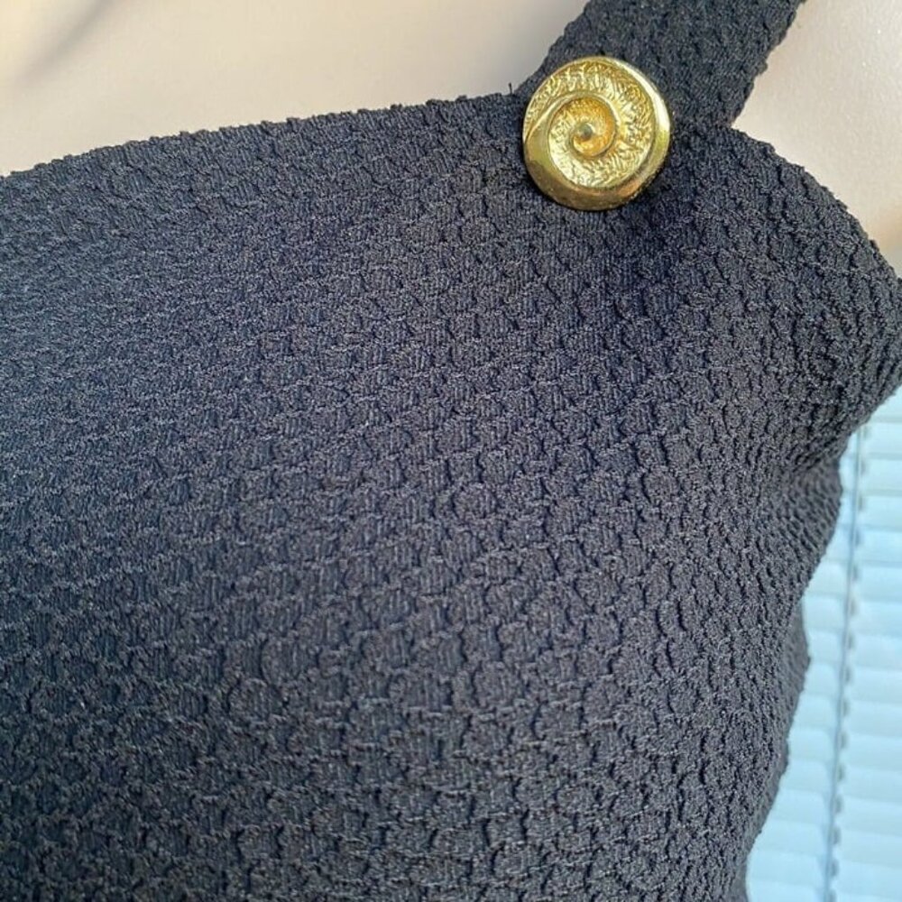 Catalina One Piece Swimsuit Sz 20W Plus Black Crochet Waist Goldtone Btn Vtg 90s - Picture 5 of 11